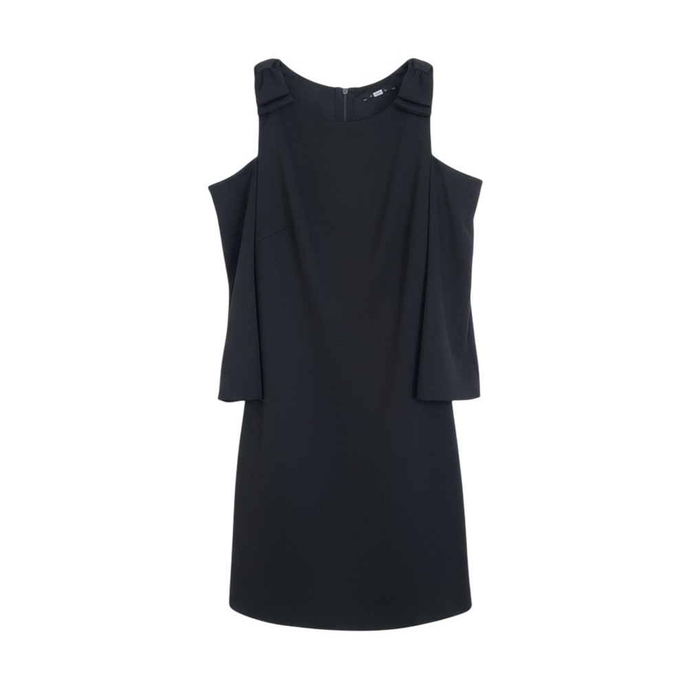 Trina Turk Aria Crepe Cold-Shoulder Bow Detail Sheath Dress Size Medium Black